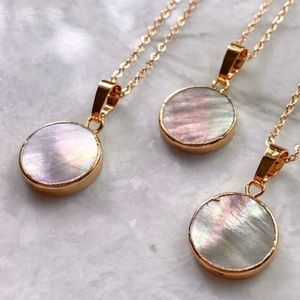 Stunning Handmade Boho Carved Mother of Pearl Gold Minimalist Necklace